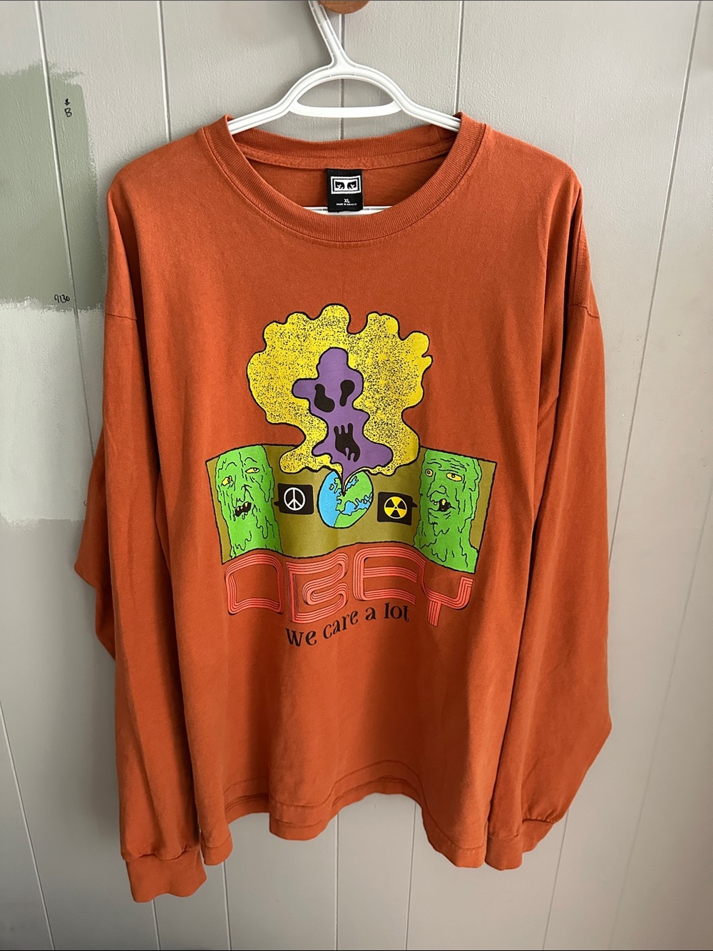 Obey Rust Orange Tee with Neon Graphic